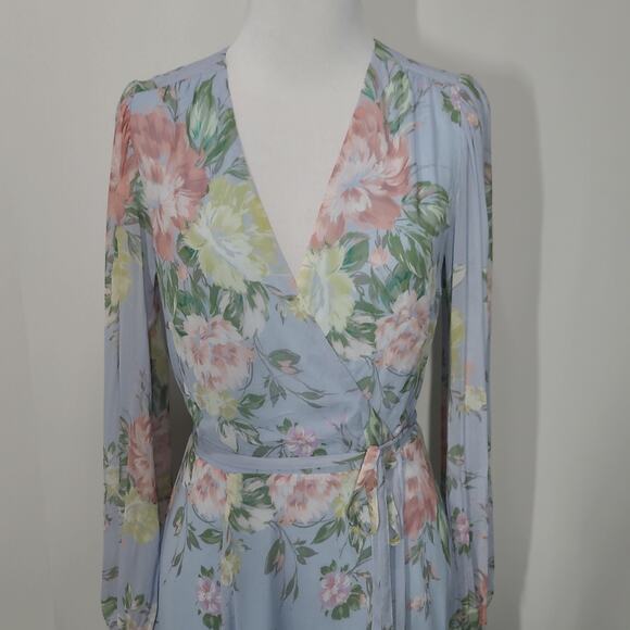 Yumi Kim Heart's Delight Blue Juliette Maxi Wrap Dress Long Sleeve Size Small - Picture 2 of 5